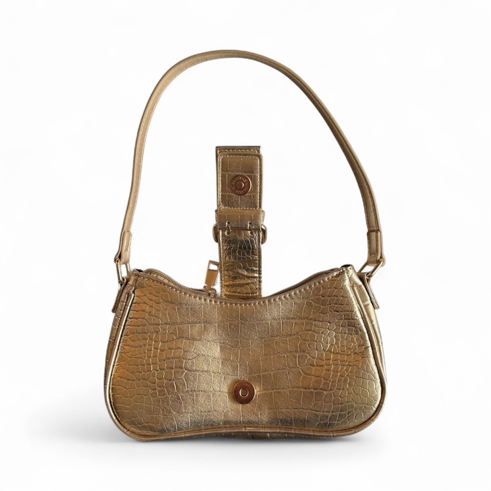 NWOT Chic Gold Crocodile-Embossed Handbag/Shoulder Bag/Purse - Picture 4 of 7